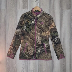 Mossy Oak Back Country Camo Fleece Purple Accented Full Zip Jacket Womens Size S
